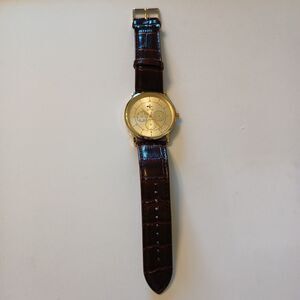 Bella & Rose Men's Gold Tone Round Dial Brown Band Casual Watch